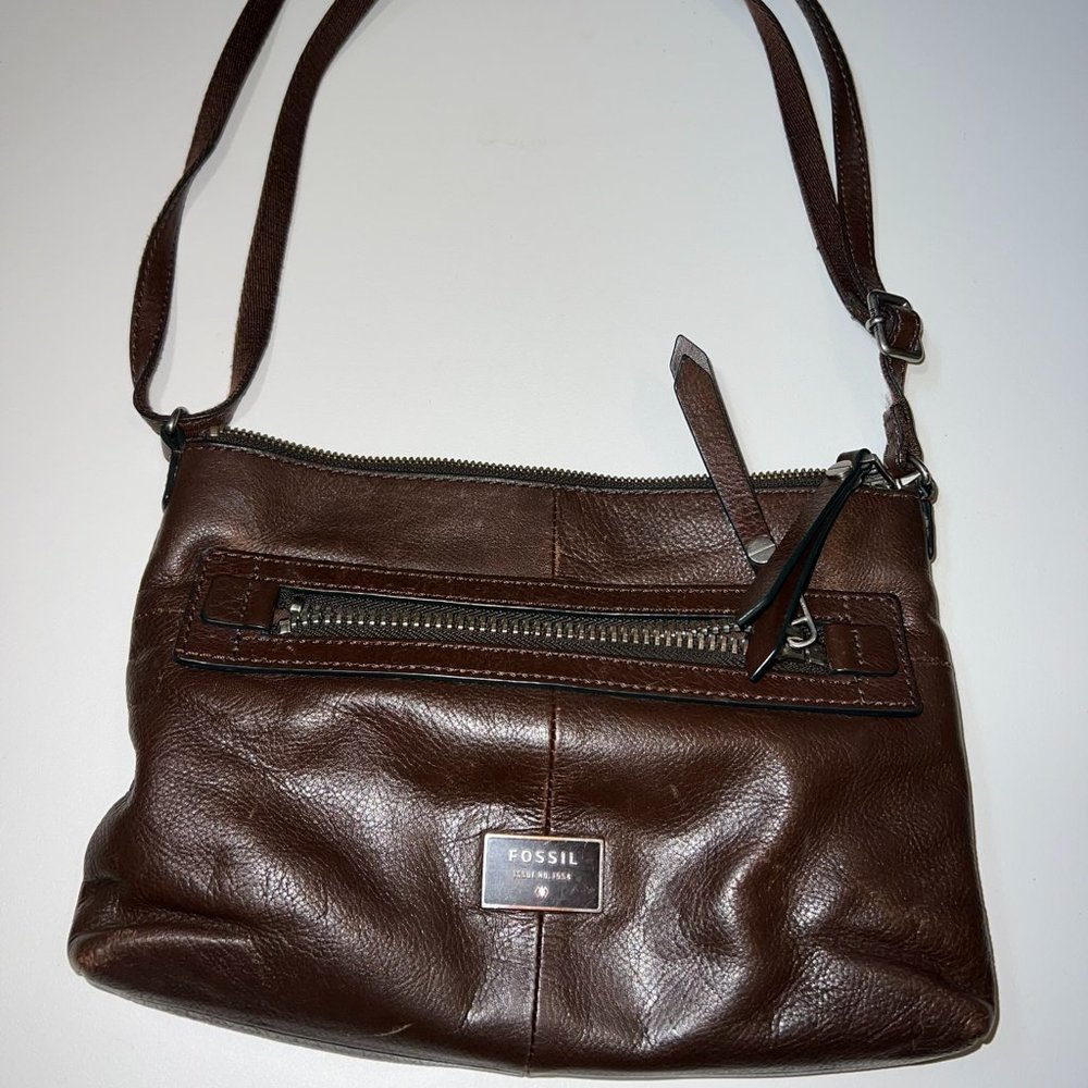 Fossil Dawson Brown Leather Shoulder Crossbody Handbag